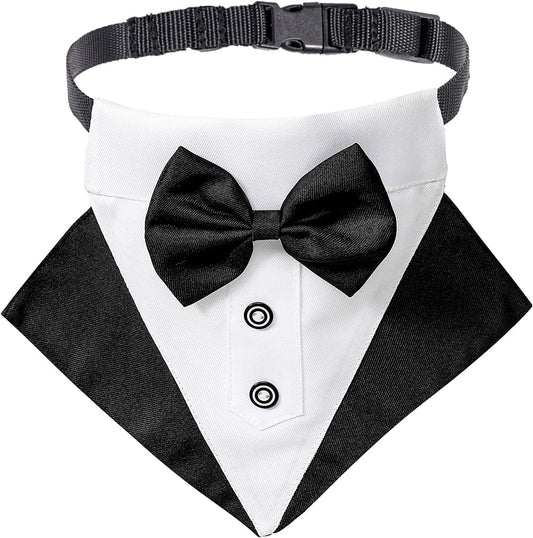 ADOGGYGO Formal Dog Tuxedo Wedding Pet Bandana Collar with Bow Tie, Adjustable Pet Bowtie Collar Bandana for Large Dog (Large)