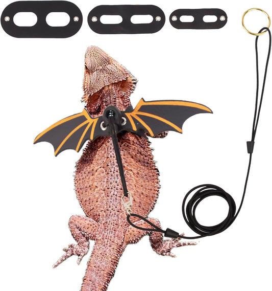Bearded Dragon Leash Harness, 3 Size Pack Black Lizard Wing Harness with Removable Leash for Bearded Dragon Lizard Reptiles