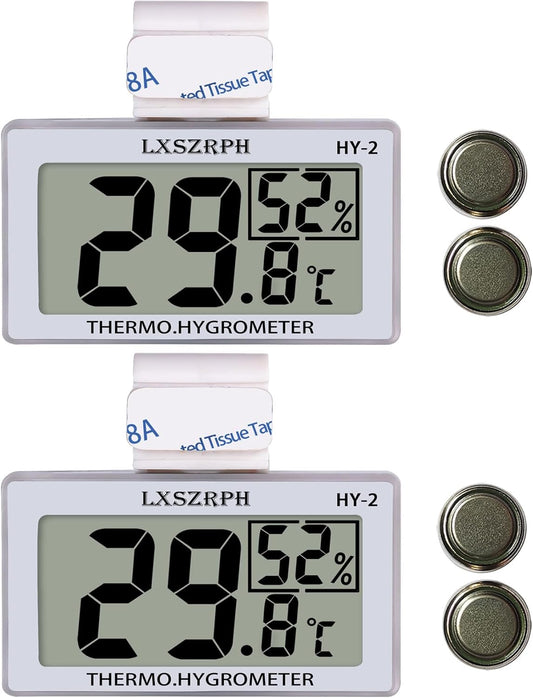 Reptile Hygrometer Thermometer, Digital Amphibian Hygrometer Thermometer with Hook, Temperature Humidity Meter Gauge for Reptile Tanks, Terrariums, Vivarium, LCD Display (2 Packs)
