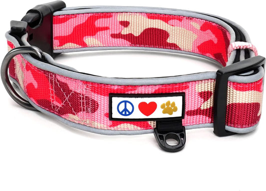 Pawtitas Soft Adjustable Reflective Padded Pet Dog Collar Camouflage Pink Camo Medium / Large 3/4 Inch